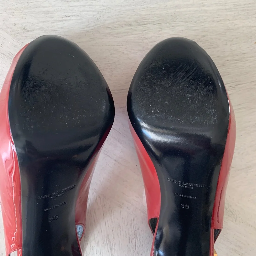 Saint Laurent Paris Red Patent Leather Platform Sling Backs sz 39